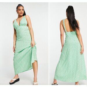 ASOS Plunge Maxi Dress in a Green Based Ditsy Floral Print - Size 10